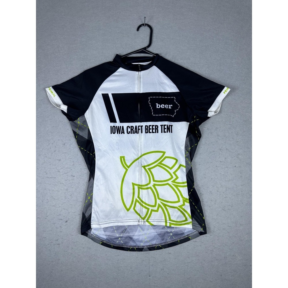 Primal Iowa Craft Beer Tent Cycling Jersey Womens‎ Medium White Zip Beer Shirt